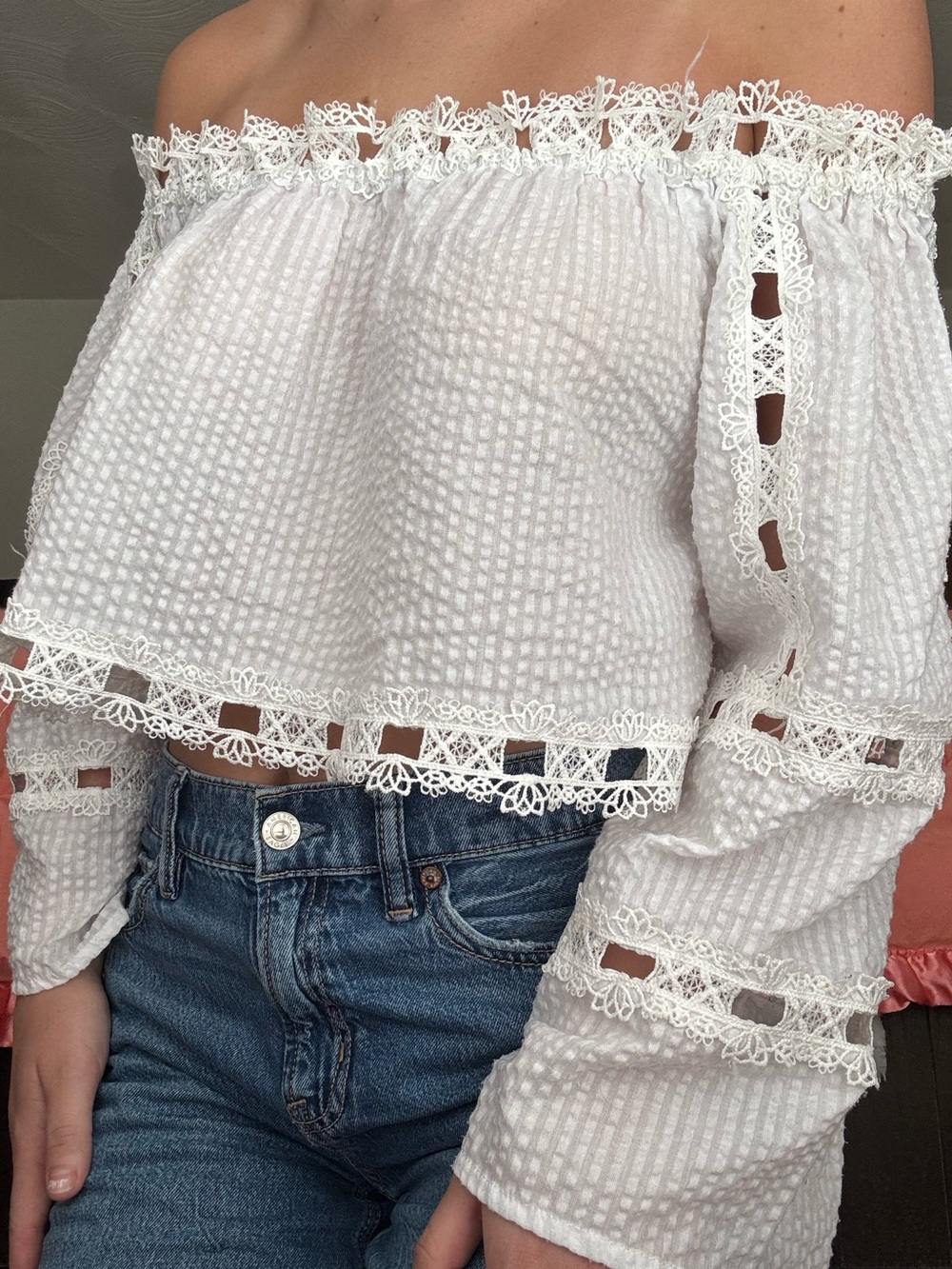 Boutique Off-Shoulder Lace-Trim Top